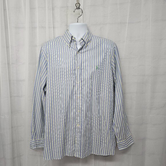 Ralph Lauren Blue Yellow Striped Button-Down Shirt Collegiate Preppy 16.5 - Picture 12 of 12